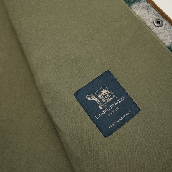 NEW BONOBOS Men Italian Virgin Wool Fleece Jacket Plaid green/gray 725 5m3 - Picture 5 of 8